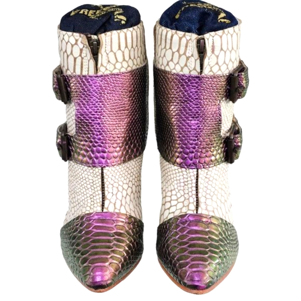 FREEBIRD BY STEVEN JOEY WHITE PEARL HOLOGRAM IRIDESCENT SNAKE CUSTOM BOOTIES